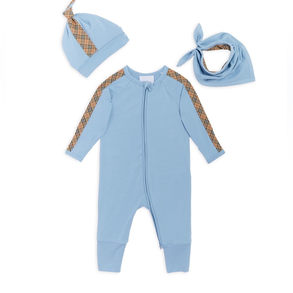 Burberry Unisex Claude Mini Check Footie, Hat & Bib Gift Set - Baby